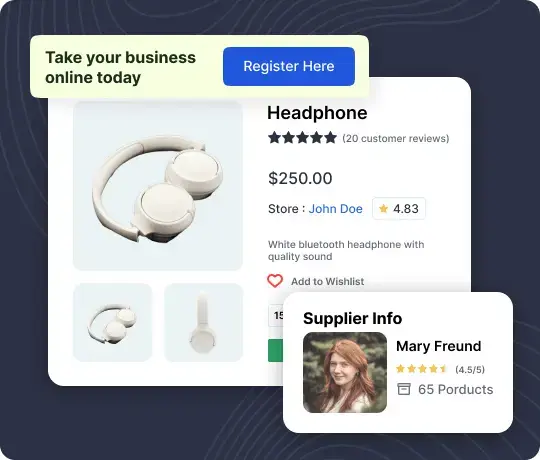 Odoo product detail page with pricing, supplier information, reviews, and wishlist option