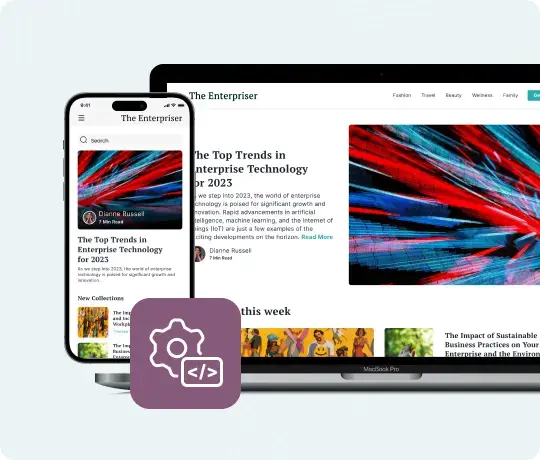 Odoo custom development and CMS interface displayed on desktop and mobile devices