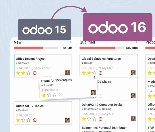 Odoo version upgrade comparison illustrating migration from older Odoo versions to newer releases