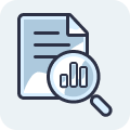 Document analysis or data report icon with magnifying glass