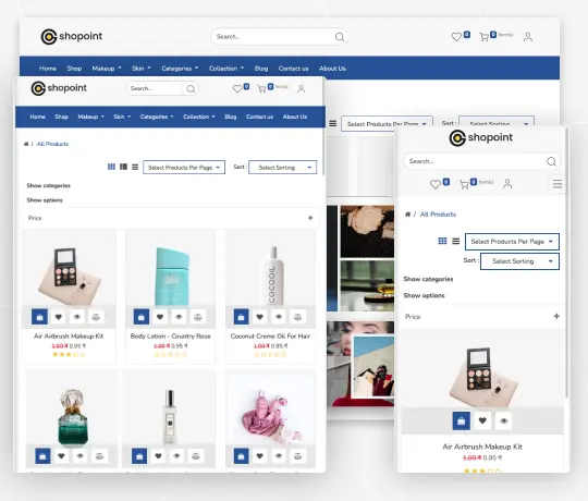 Odoo eCommerce website theme showcasing responsive product listing and category layout