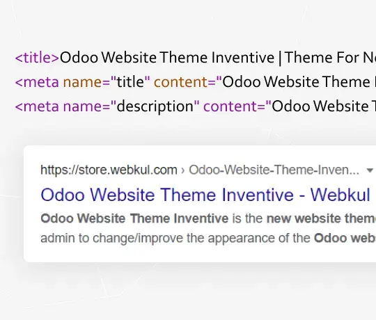 Odoo website theme SEO meta title and description preview in Google search results