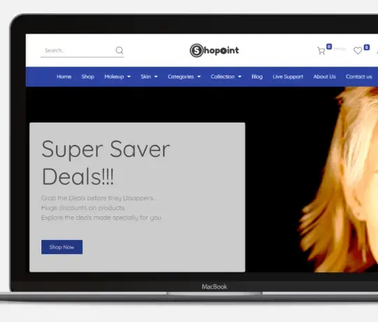 Odoo eCommerce website homepage displayed on laptop with promotional banner and navigation menu