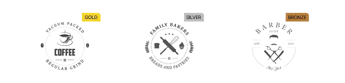 Event sponsorship tier badges displaying gold, silver, and bronze partner levels for Odoo events