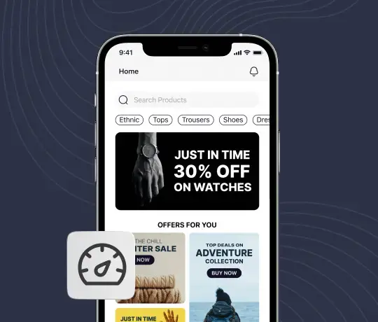 Mobile-optimized Shopify theme interface with promotional banner and product categories