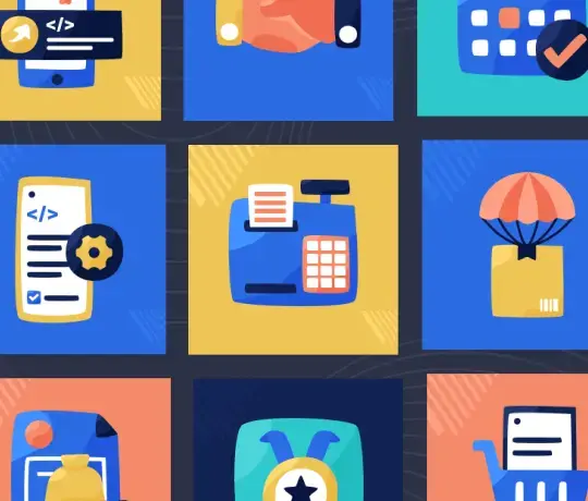 Odoo ecommerce features including point of sale, inventory management, and delivery tracking icons