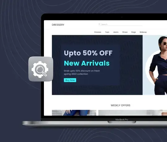 SEO-optimized ecommerce website with promotional banners for new arrivals and discounts