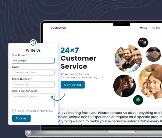 24/7 customer service contact form for ecommerce support and inquiry management