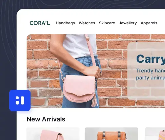 Fashion eCommerce homepage with handbag product showcase