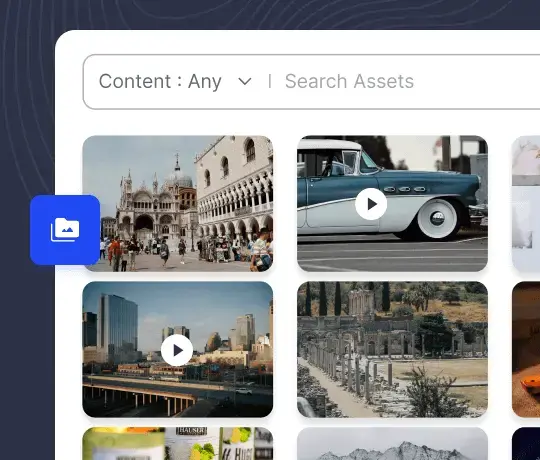 Digital asset management dashboard with media library grid