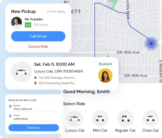 Location-based service marketplace interface with booking and route tracking