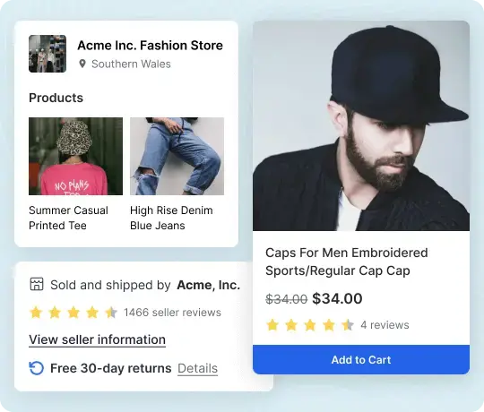 Multi-vendor WooCommerce storefront showcasing seller products and reviews