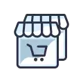 Online store or e-commerce shop icon with shopping cart