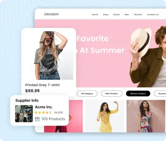Fashion e-commerce homepage featuring summer collection and supplier information