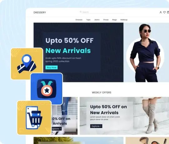 E-commerce website homepage banner promoting 50% off new arrivals sale