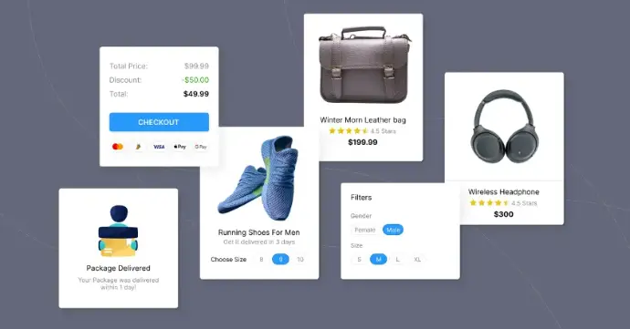 Shopify Hydrogen headless storefront showcasing product cards and checkout UI
