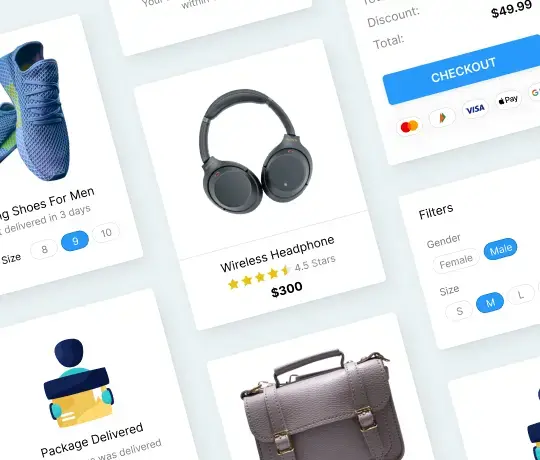 Shopify product grid layout with filters and checkout integration