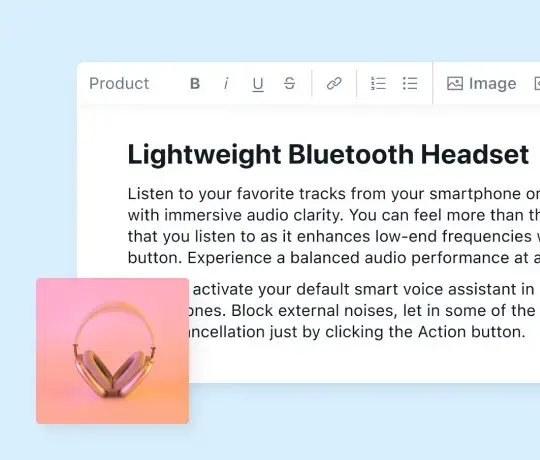 Shopify custom product description editor with rich content formatting