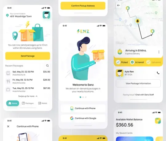 Shopify mobile app delivery tracking and wallet interface
