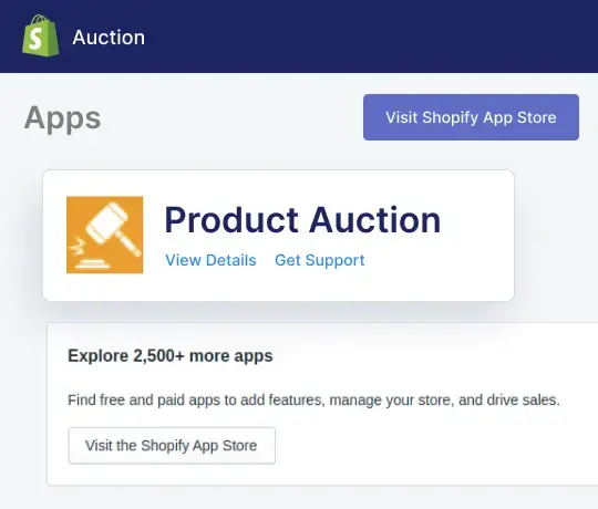 Shopify product auction app integration interface