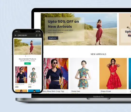 Responsive Shopify store design on desktop and mobile devices