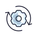 Circular arrows with gear icon for automated process and workflow synchronization