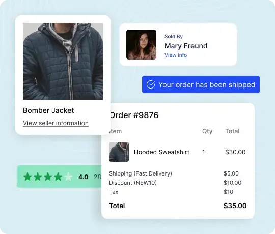 Marketplace order details and shipping confirmation interface