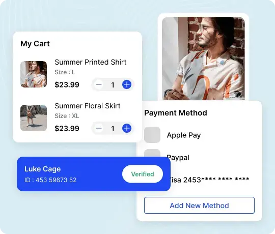 Shopping cart and secure payment method selection screen