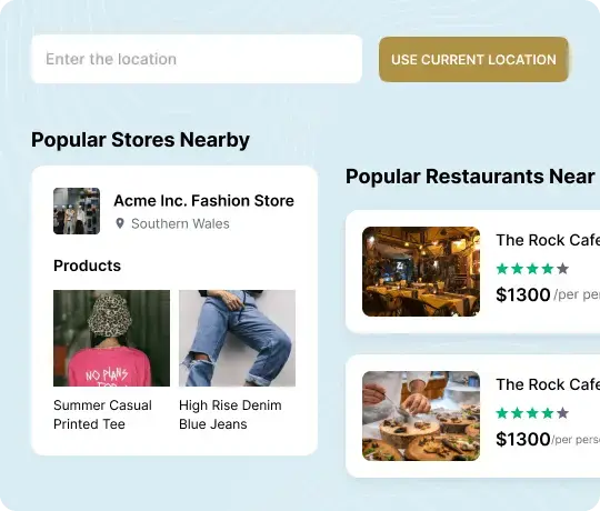 Location based store and restaurant discovery interface