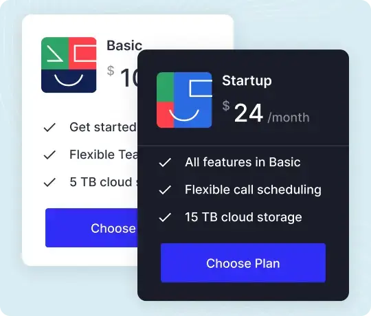 Subscription pricing plans and package comparison interface