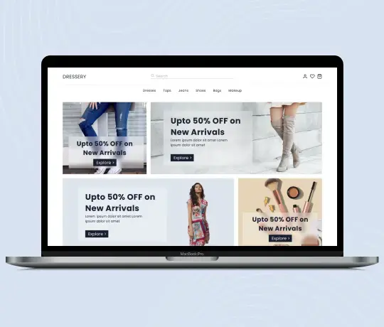 Laravel eCommerce website homepage with promotional product banners