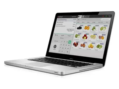 Odoo Point of Sale interface running on laptop for retail sales management