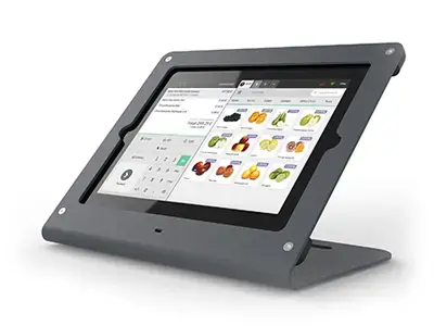 Odoo POS system displayed on tablet stand for in-store checkout operations