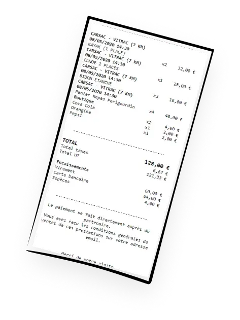 Odoo POS receipt example illustrating automated invoice totals, taxes, and payment methods