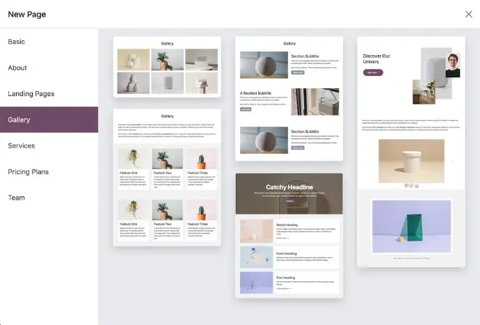 Odoo website page templates gallery for landing pages and business sites
