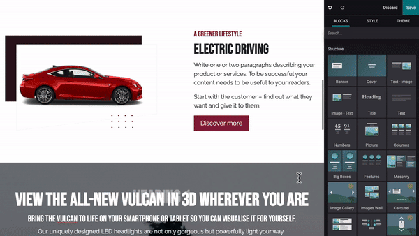 Landing page design using Odoo website building blocks