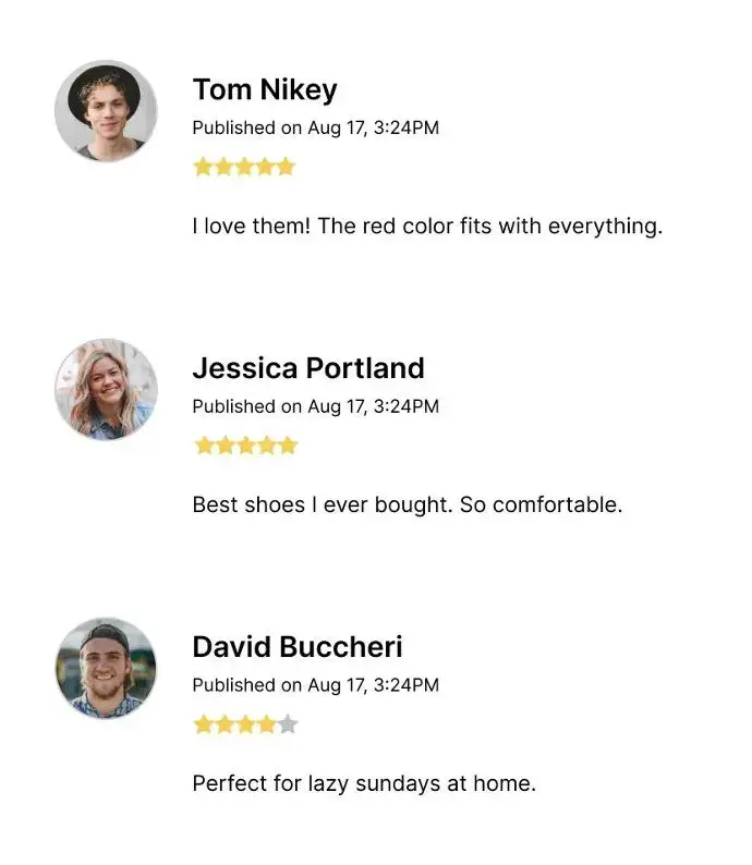 Customer product reviews and ratings displayed on an Odoo eCommerce product page