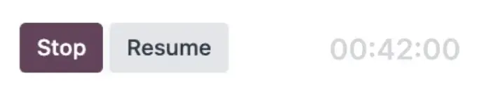 Odoo Project time tracker interface with running timer and resume option