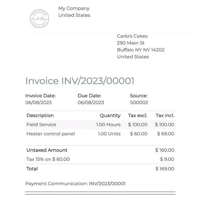 Odoo Field Service automated customer invoice generated from completed jobs