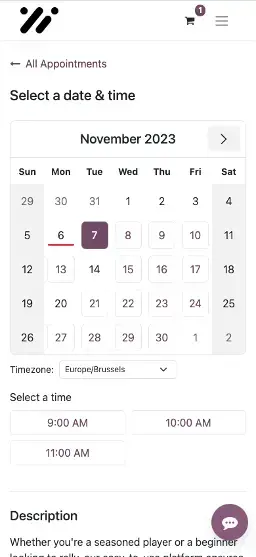 Odoo Appointments date and time selection calendar with real-time availability