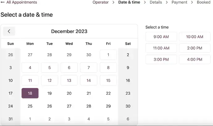 Odoo interview scheduling calendar interface for booking candidate interview time slots