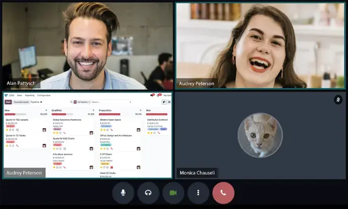 Odoo Discuss video conferencing screen for real-time team meetings