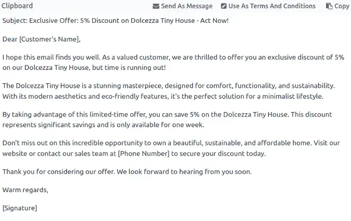 Odoo Knowledge clipboard view used to draft and share formatted internal content and announcements