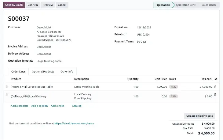 Automated sales workflow using Odoo ERP